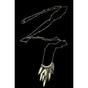 Bohemian Fringe Pendant Necklace Antiqued Gold Tone Bar Link Chain